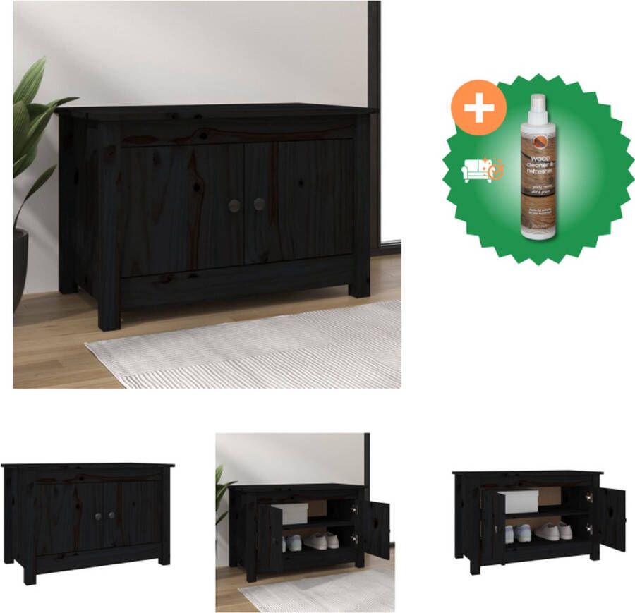 VidaXL Schoenenkast 70x38x45-5 cm massief grenenhout zwart Schoenenkast Inclusief Houtreiniger en verfrisser