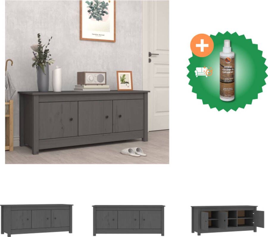 VidaXL Schoenenkast 110x38x45-5 cm massief grenenhout grijs Schoenenkast Inclusief Houtreiniger en verfrisser
