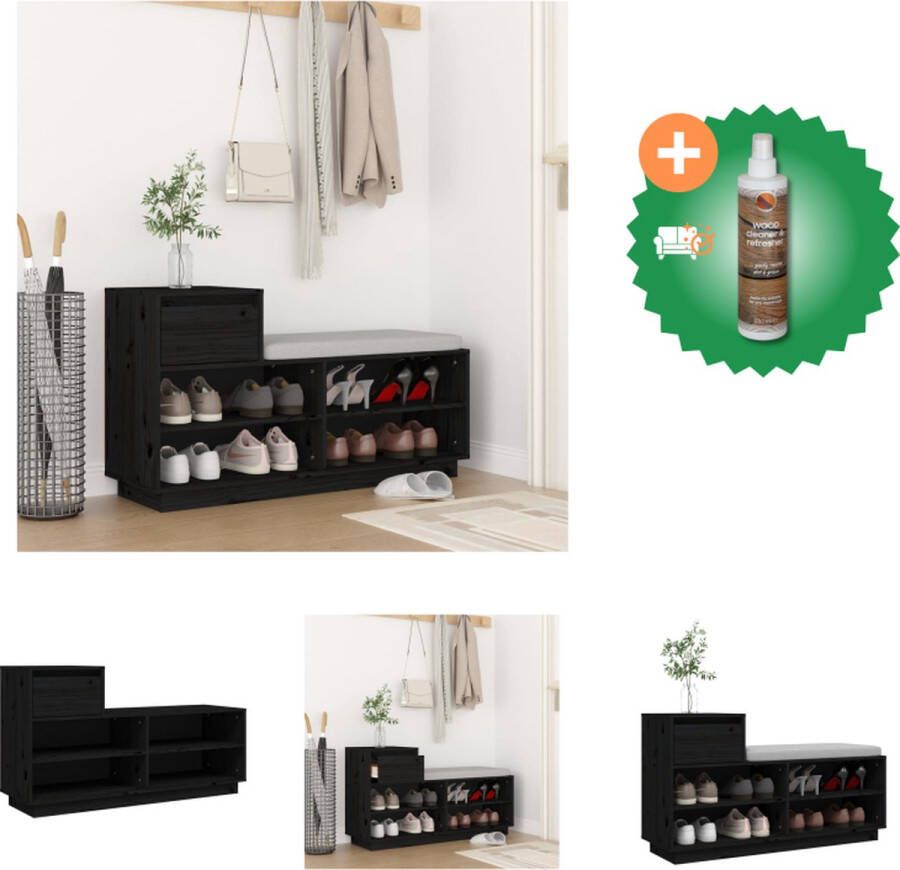 VidaXL Schoenenkast Grenenhout Zwart 110 x 34 x 61 cm Lade en 4 vakken Schoenenkast Inclusief Houtreiniger en verfrisser