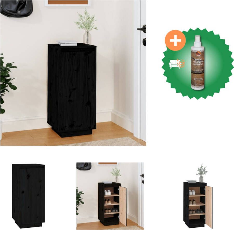 VidaXL Schoenenkast Grenenhout Zwart 35 x 35 x 80 cm Montage vereist Schoenenkast Inclusief Houtreiniger en verfrisser