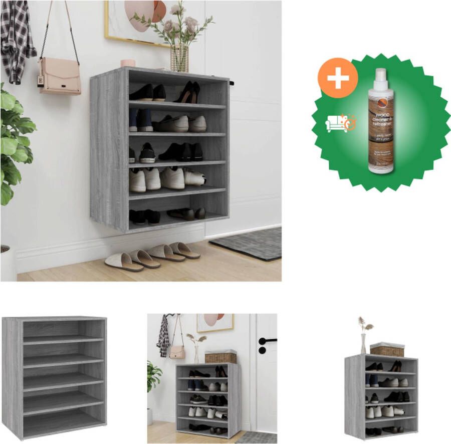 VidaXL Schoenenkast Praktisch Schoenenopslag 60x35x70 cm Grijs sonoma eiken Schoenenkast Inclusief Houtreiniger en verfrisser