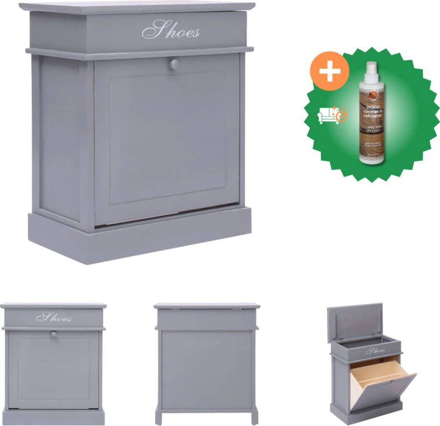 VidaXL Schoenenkast Grijs 50 x 28 x 58 cm Paulowniahout Schoenenkast Inclusief Houtreiniger en verfrisser