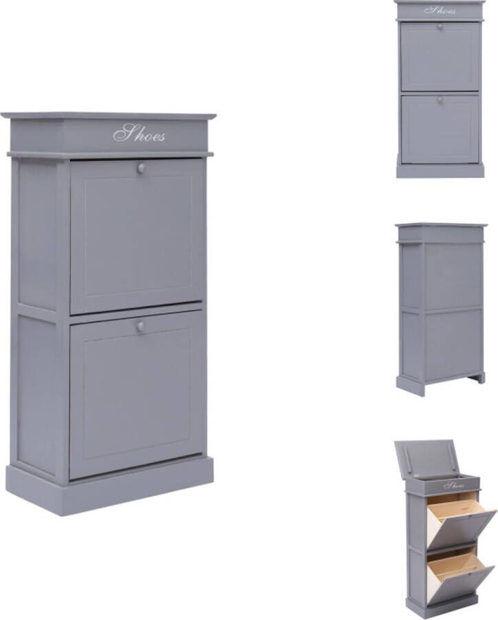 VidaXL Schoenenkast Schoenenkasten Schoenenkist Schoenenkisten Schoenenkast 50x28x98 cm paulowniahout grijs - Foto 4