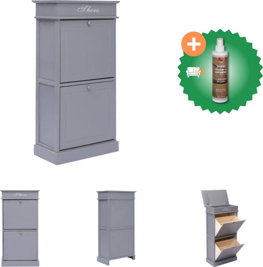 VidaXL Schoenenkast Grijs 50 x 28 x 98 cm Paulowniahout MDF Schoenenkast Inclusief Houtreiniger en verfrisser