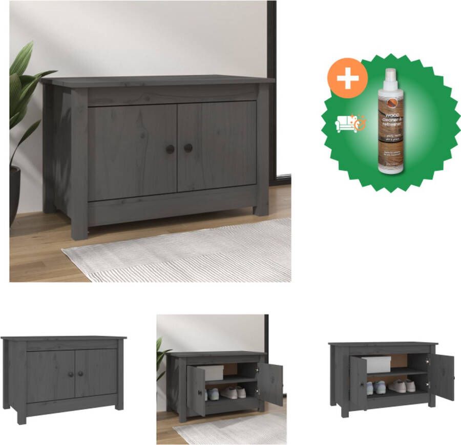 VidaXL Schoenenkast Grijs 70 x 38 x 45.5 cm Massief Grenenhout Schoenenkast Inclusief Houtreiniger en verfrisser