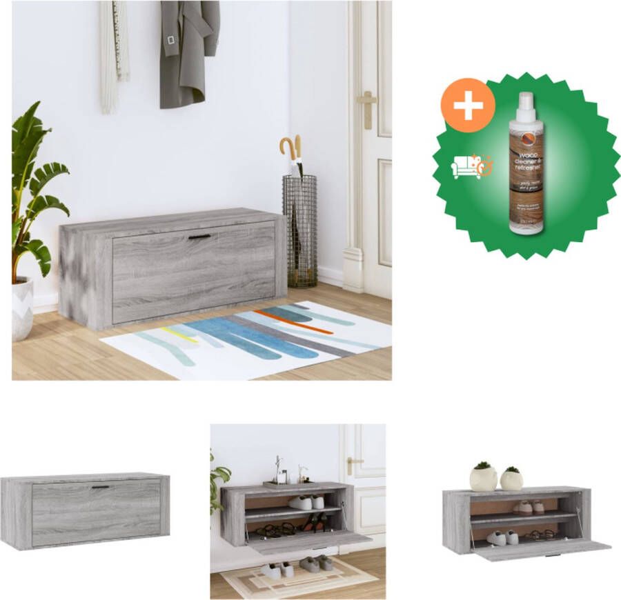 VidaXL Schoenenkast Grijs Sonoma Eiken 100 x 35 x 38 cm Bewerkt hout Schoenenkast Inclusief Houtreiniger en verfrisser