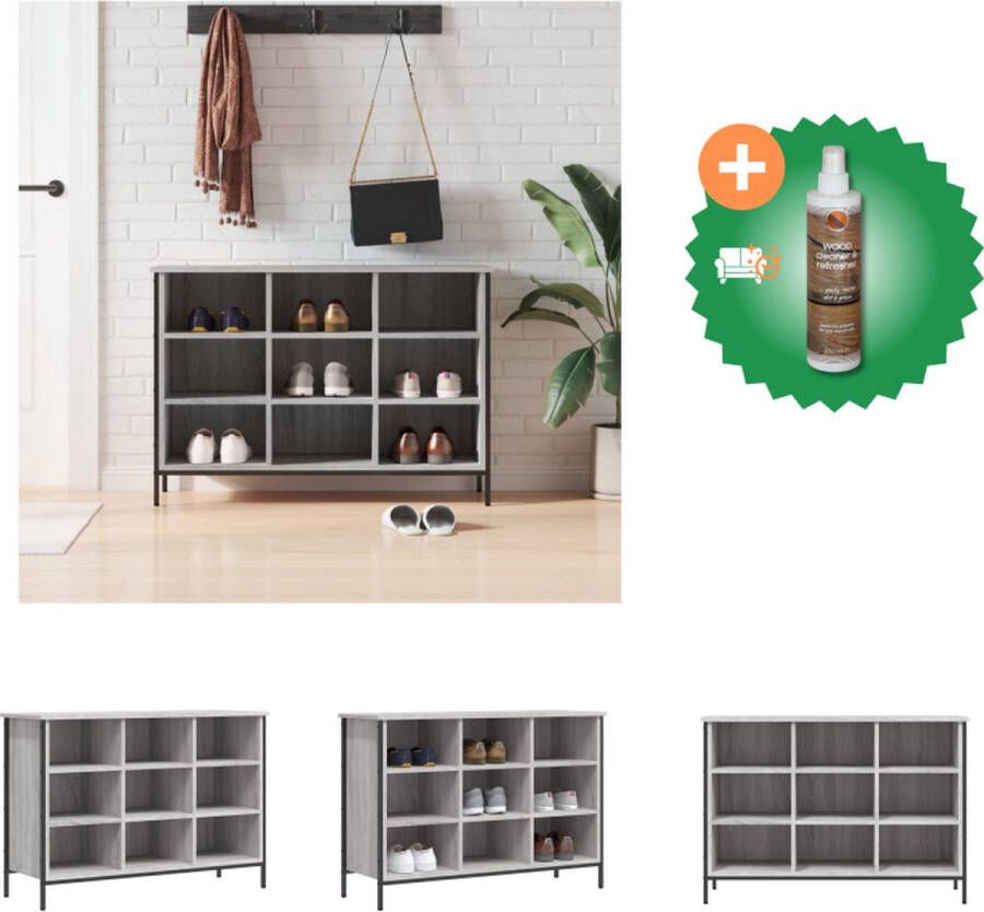 VidaXL Schoenenkast Grijs Sonoma Eiken 100 x 35 x 70 cm Bewerkt hout en gepoedercoat staal Schoenenkast Inclusief Houtreiniger en verfrisser