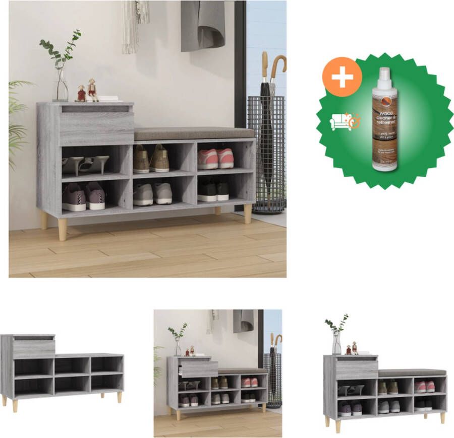 VidaXL Schoenenkast Grijs Sonoma Eiken 102 x 36 x 60 cm Duurzaam Bewerkt Hout Massief Eucalyptushout Schoenenkast Inclusief Houtreiniger en verfrisser