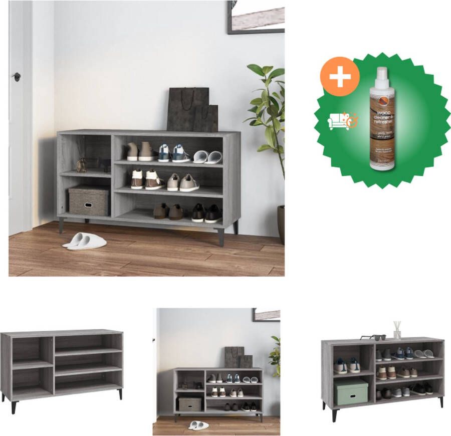 VidaXL Schoenenkast Grijs Sonoma Eiken 102 x 36 x 60 cm Met opbergruimte Stevig materiaal Schoenenkast Inclusief Houtreiniger en verfrisser