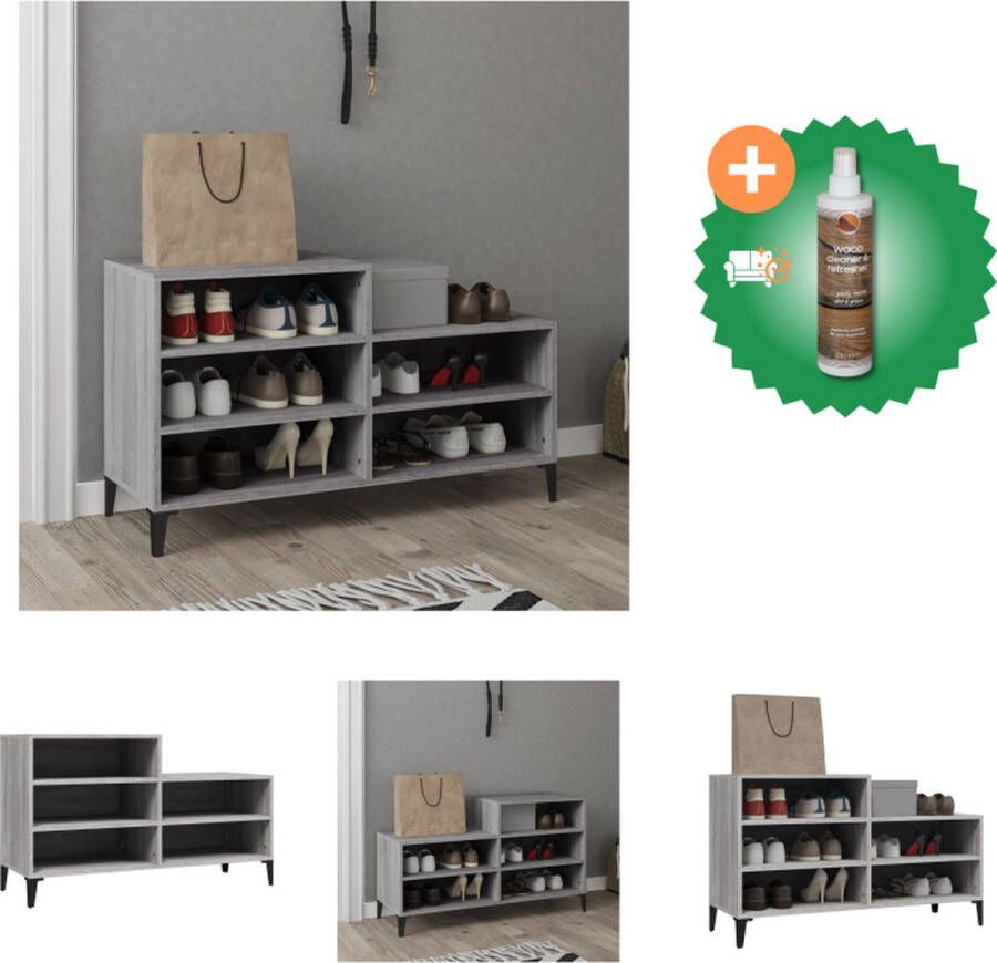 VidaXL Schoenenkast Grijs Sonoma Eiken 102 x 36 x 60 cm Hoge kwaliteit Voldoende opbergruimte Schoenenkast Inclusief Houtreiniger en verfrisser - Foto 3