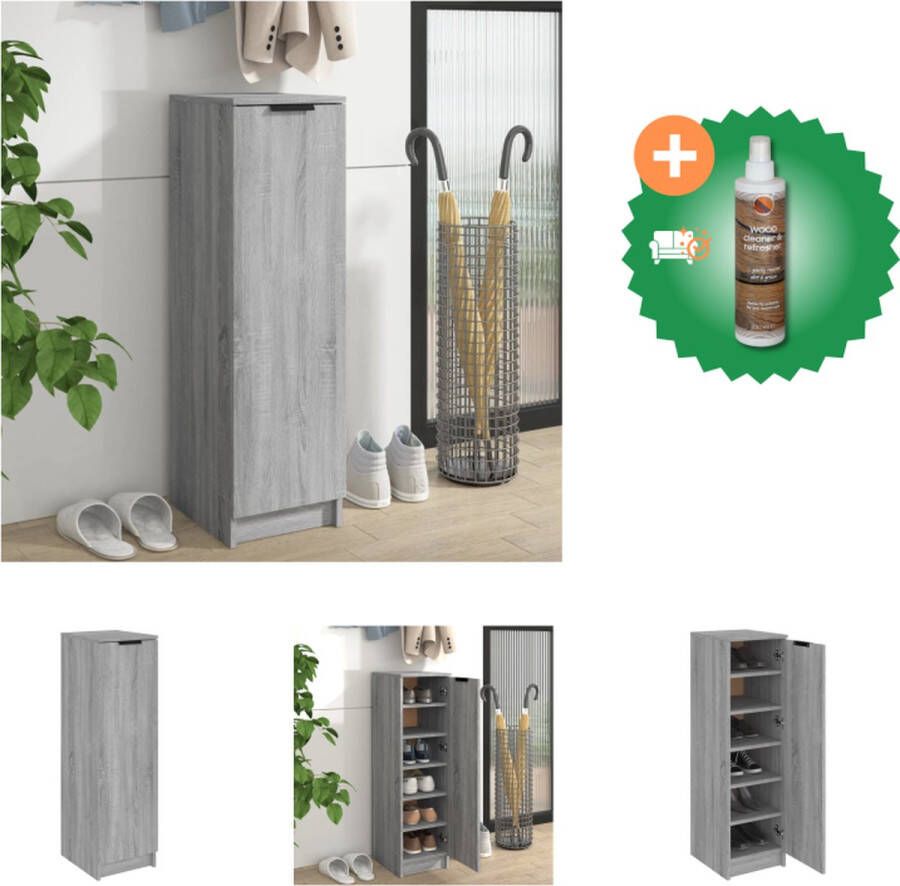 VidaXL Schoenenkast 30x35x100 cm bewerkt hout grijs sonoma eikenkleur Schoenenkast Inclusief Houtreiniger en verfrisser