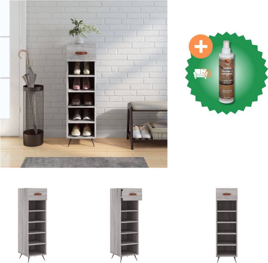 VidaXL Schoenenkast Grijs Sonoma Eiken 30 x 35 x 105 cm Duurzaam Hout 1 Lade 5 Open Vakken Kast Inclusief Houtreiniger en verfrisser