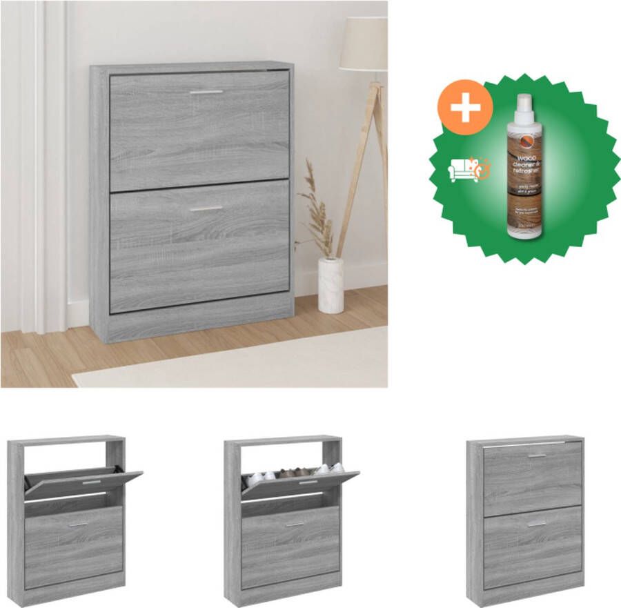 VidaXL Schoenenkast Grijs Sonoma Eiken 59 x 17 x 81 cm (B x D x H) 2 Lades Schoenenkast Inclusief Houtreiniger en verfrisser