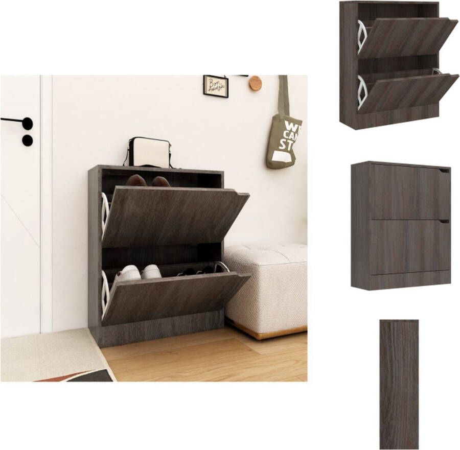 VidaXL Schoenrek Schoenrekken Schoenenrek Schoenenrekken Schoenenkast 2 deuren 59x24x74 cm spaanplaat sonoma eikenkleur - Foto 2