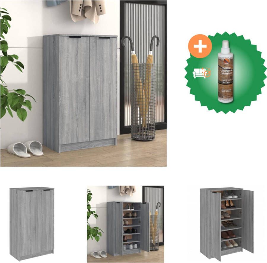 VidaXL Schoenenkast 59x35x100 cm bewerkt hout grijs sonoma eikenkleur Schoenenkast Inclusief Houtreiniger en verfrisser