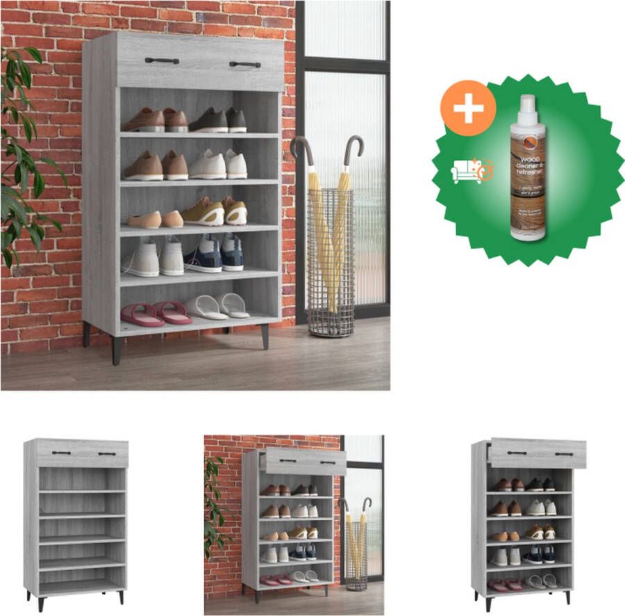 VidaXL Schoenenkast Grijs Sonoma Eiken 60 x 35 x 105 cm Praktisch en Elegant Schoenenkast Inclusief Houtreiniger en verfrisser