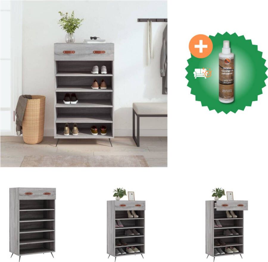 VidaXL Schoenenkast Grijs Sonoma Eiken 60x35x105 cm Duurzaam Hout Voldoende Opbergruimte Kast Inclusief Houtreiniger en verfrisser