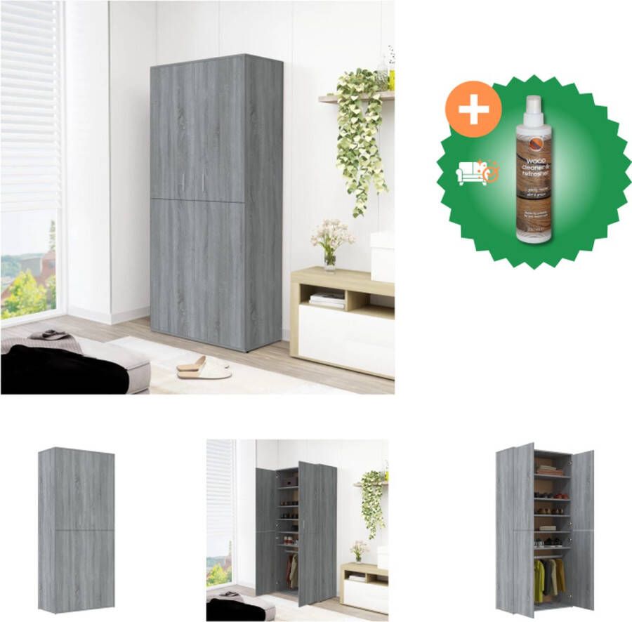 VidaXL Schoenenkast Grijs Sonoma Eiken 80 x 39 x 178 cm 6 vakken 2 deuren Schoenenkast Inclusief Houtreiniger en verfrisser