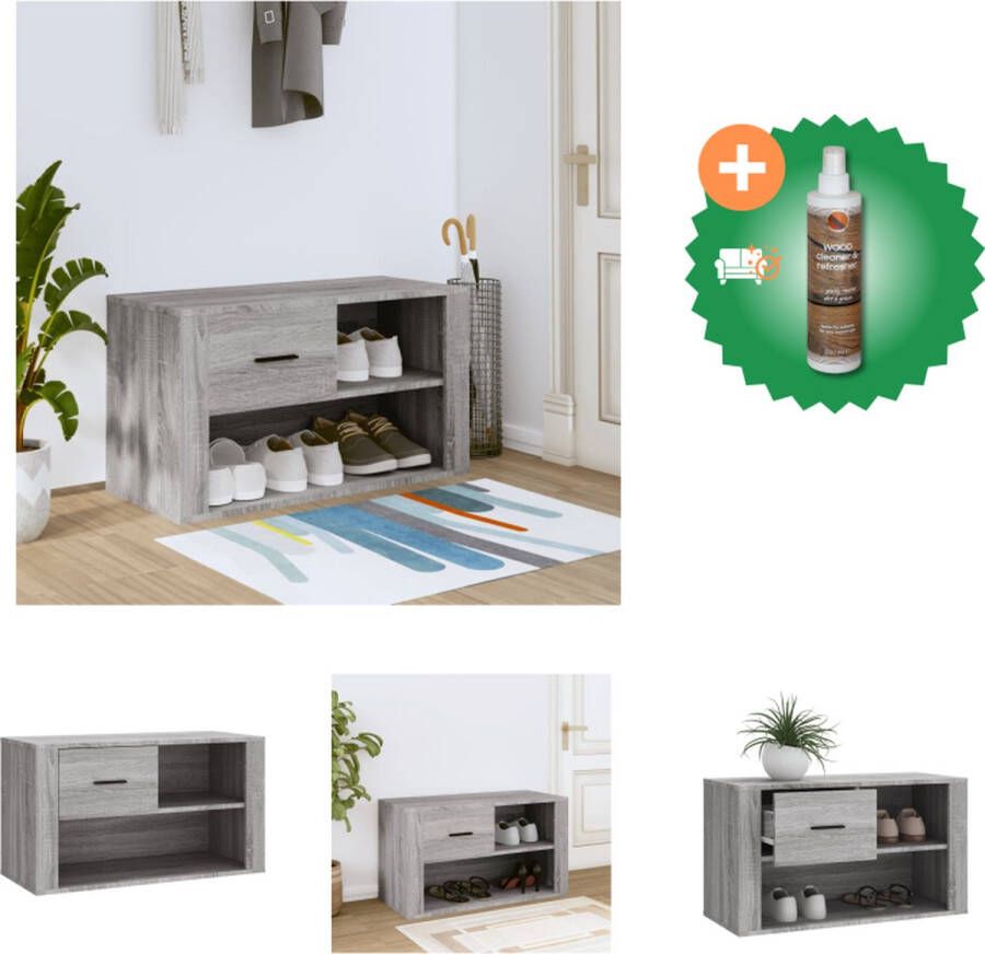 VidaXL Schoenenkast Grijs Sonoma Eiken 80x35x45 cm Stevig materiaal Schoenenkast Inclusief Houtreiniger en verfrisser