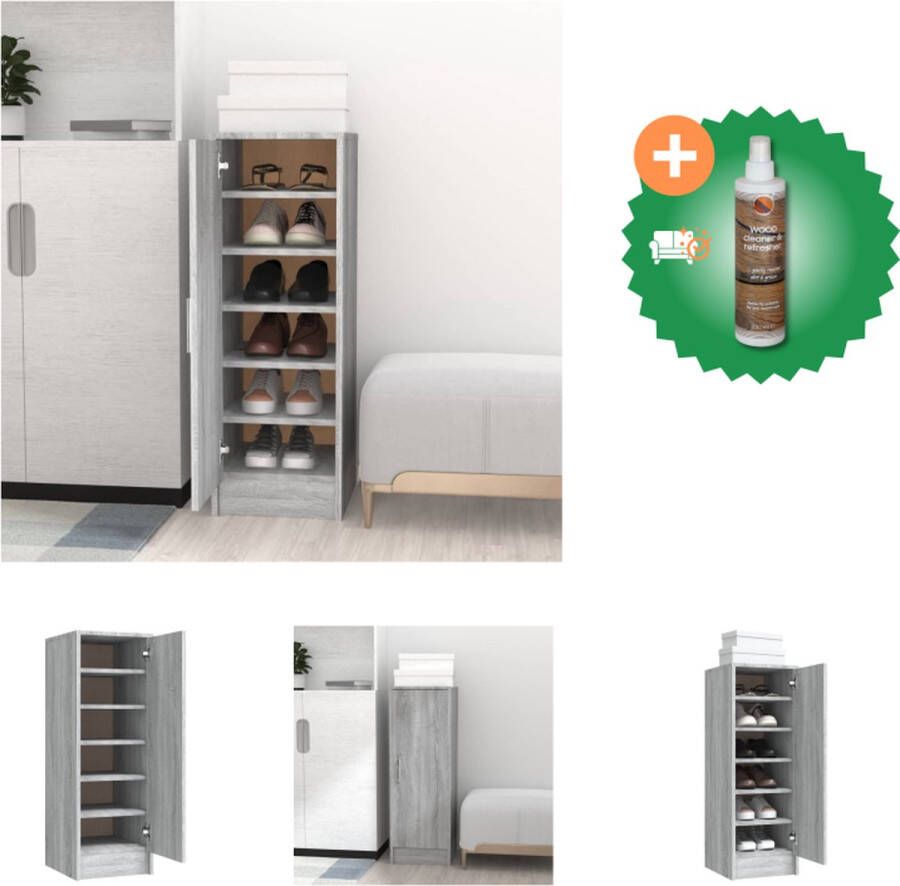 VidaXL Schoenenkast 32x35x92 cm bewerkt hout grijs sonoma eikenkleurig Schoenenkast Inclusief Houtreiniger en verfrisser