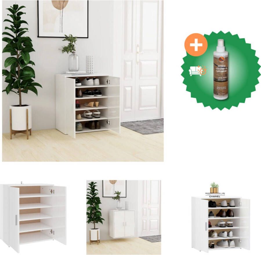VidaXL Schoenenkast Halkast 60 x 35 x 70 cm Hoogglans wit Schoenenkast Inclusief Houtreiniger en verfrisser