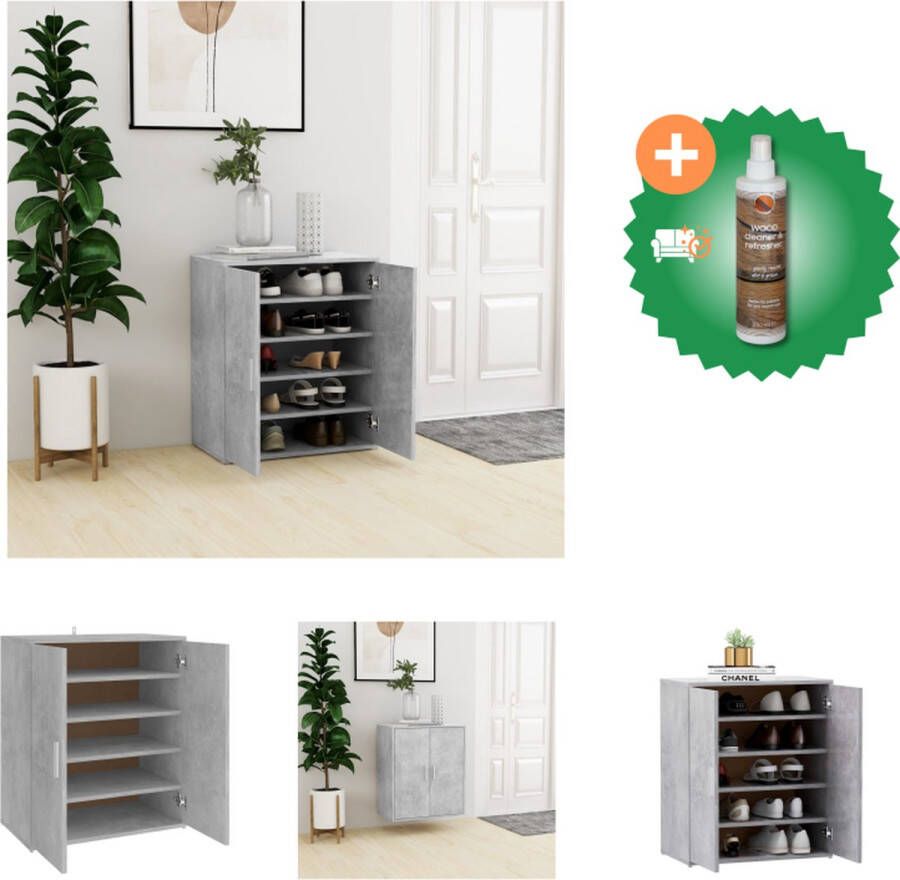 VidaXL Schoenenkast Halkast Betongrijs 60 x 35 x 70 cm Spaanplaat Schoenenkast Inclusief Houtreiniger en verfrisser - Foto 2