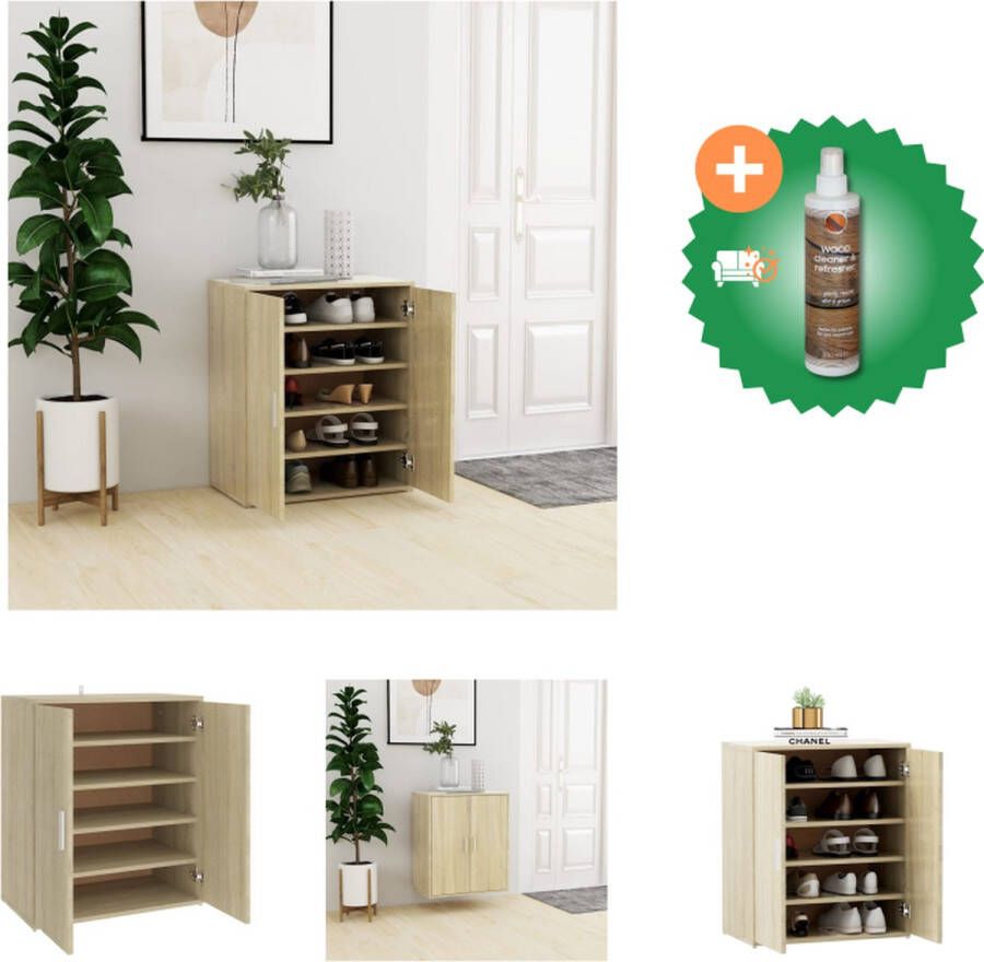 VidaXL Schoenenkast Sonoma eiken 60 x 35 x 70 cm Duurzaam Gemakkelijk schoon te maken Schoenenkast Inclusief Houtreiniger en verfrisser - Foto 2