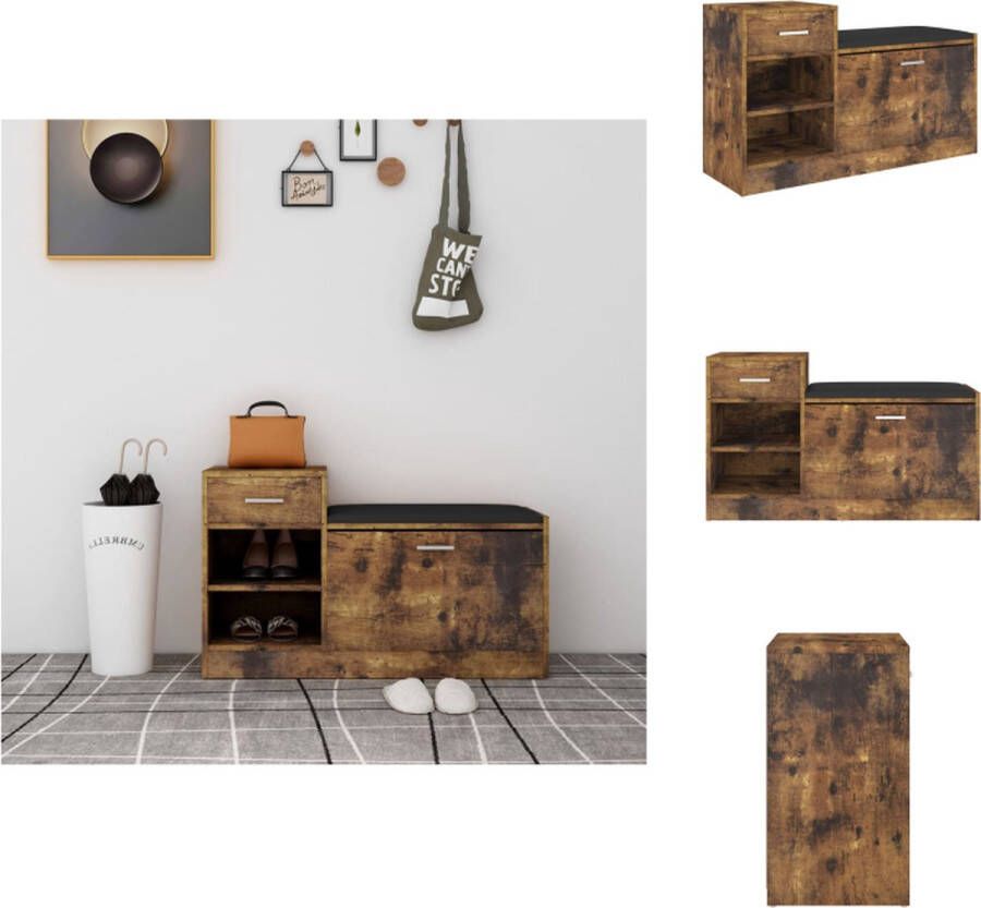 VidaXL Schoenenbank Schoenenbanken Schoenenbankje Schoenenbank 94 5x31x57 cm bewerkt hout gerookt eikenkleurig - Foto 2