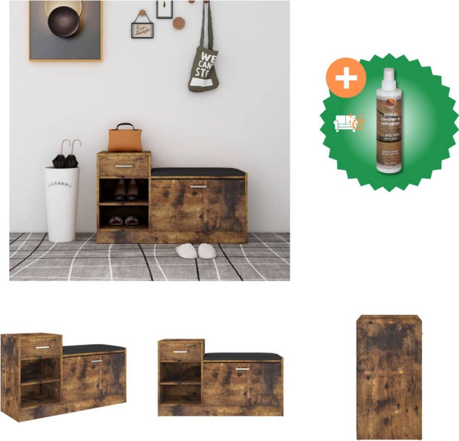 VidaXL Schoenenkast Hall 94.5 x 31 x 57 cm Gerookt eiken Spaanplaat Schoenenkast Inclusief Houtreiniger en verfrisser