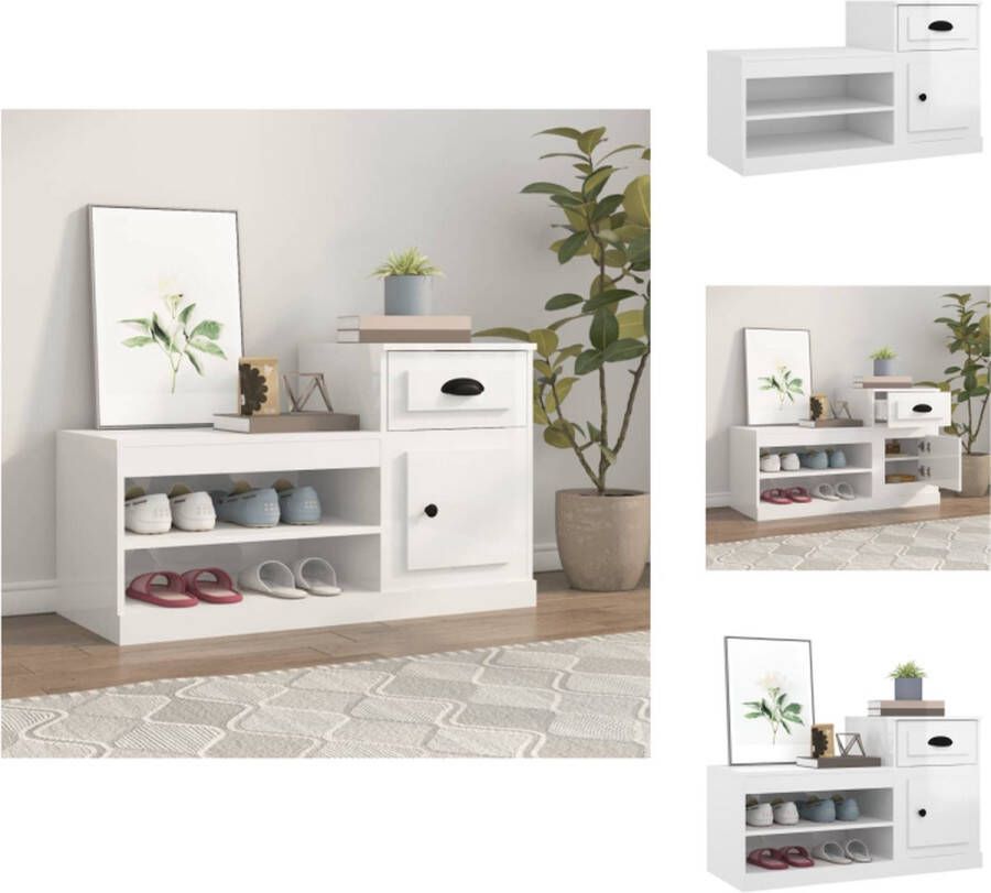 VidaXL Schoenenrek Schoenenrekken Opbergrek Voor Schoenen Schoenenstellage Schoenenkast 100x42x60 cm bewerkt hout hoogglans wit - Foto 2