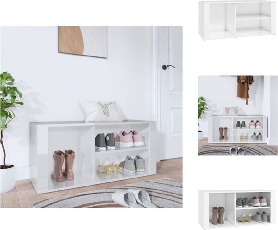 VidaXL Schoenenrek Schoenenrekken Opbergrek Voor Schoenen Schoenenstellage Schoenenkast 100x35x45 cm bewerkt hout hoogglans wit - Foto 2