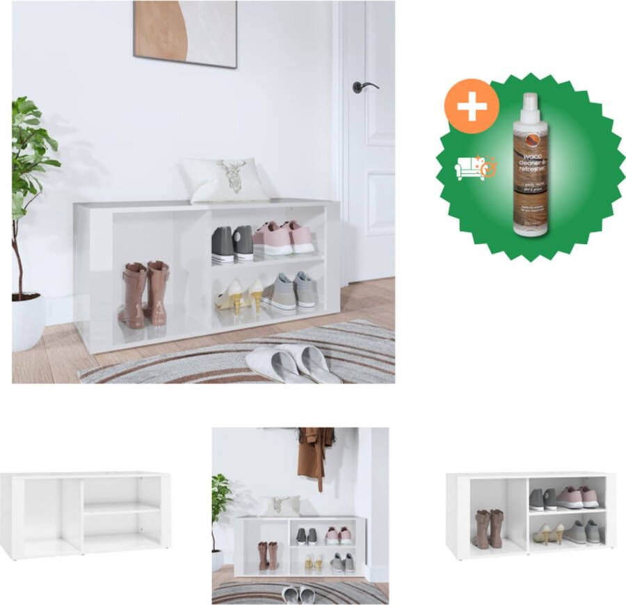 VidaXL Schoenenkast Hoogglans Wit 100 x 35 x 45 cm Stevig materiaal Schoenenkast Inclusief Houtreiniger en verfrisser