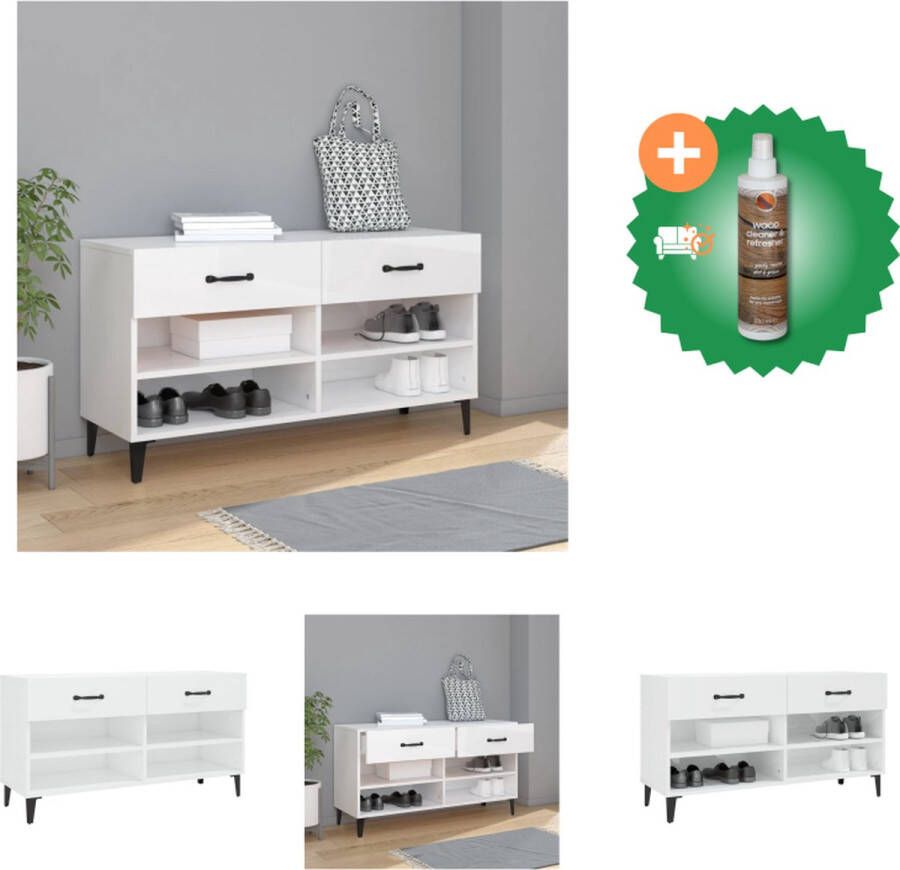 VidaXL Schoenenkast Hoogglans wit 102 x 35 x 55 cm Stevig materiaal Schoenenkast Inclusief Houtreiniger en verfrisser
