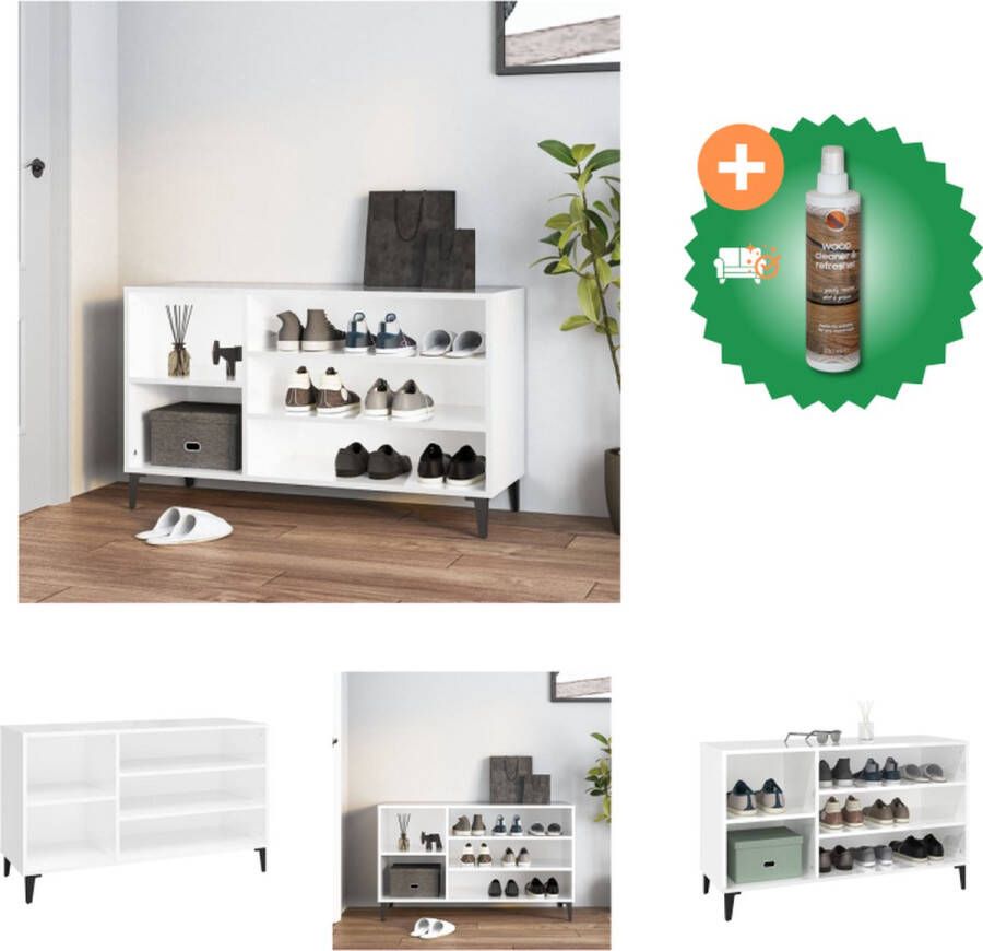 VidaXL Schoenenkast Elegante opbergruimte van bewerkt hout Stabiel en vochtbestendig 5 vakken Hoogglans wit 102 x 36 x 60 cm Wandmontage vereist Schoenenkast Inclusief Houtreiniger en verfrisser - Foto 5