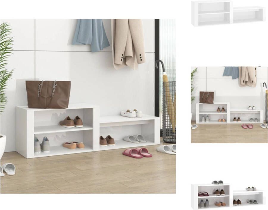 VidaXL Schoenenrek Schoenenrekken Opbergrek Voor Schoenen Schoenenstellage Schoenenkast 150x35x45 cm bewerkt hout hoogglans wit - Foto 2