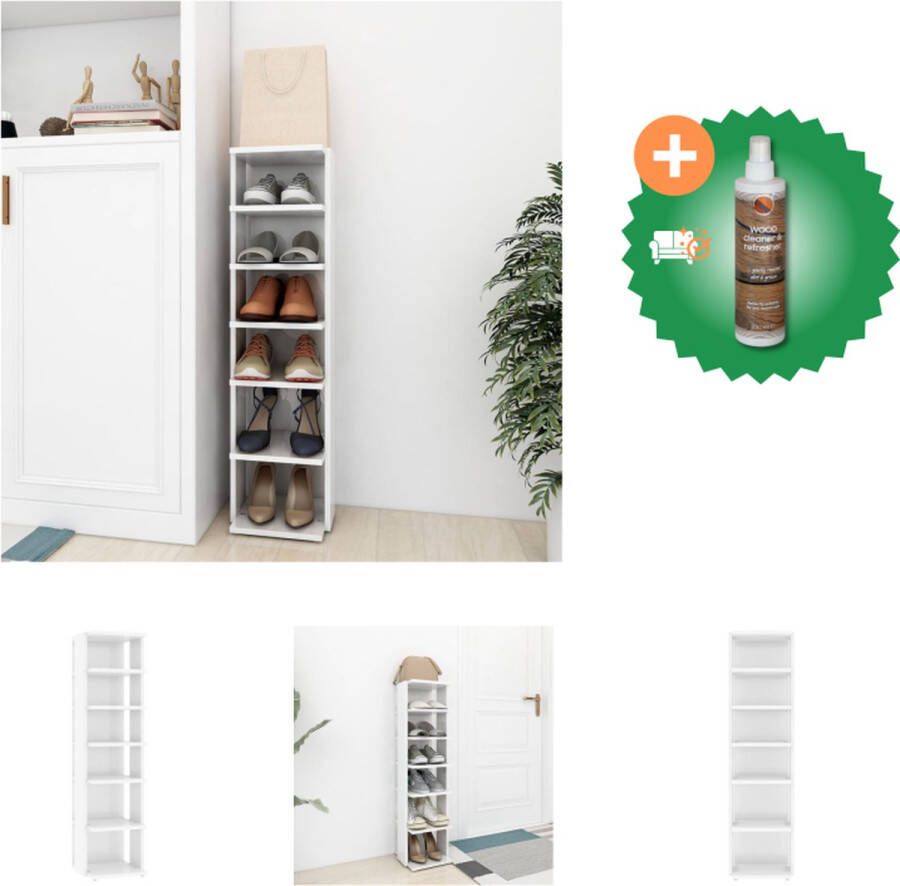 VidaXL Schoenenkast Hoogglans wit 27.5 x 27 x 102 cm Bewerkt hout Schoenenkast Inclusief Houtreiniger en verfrisser