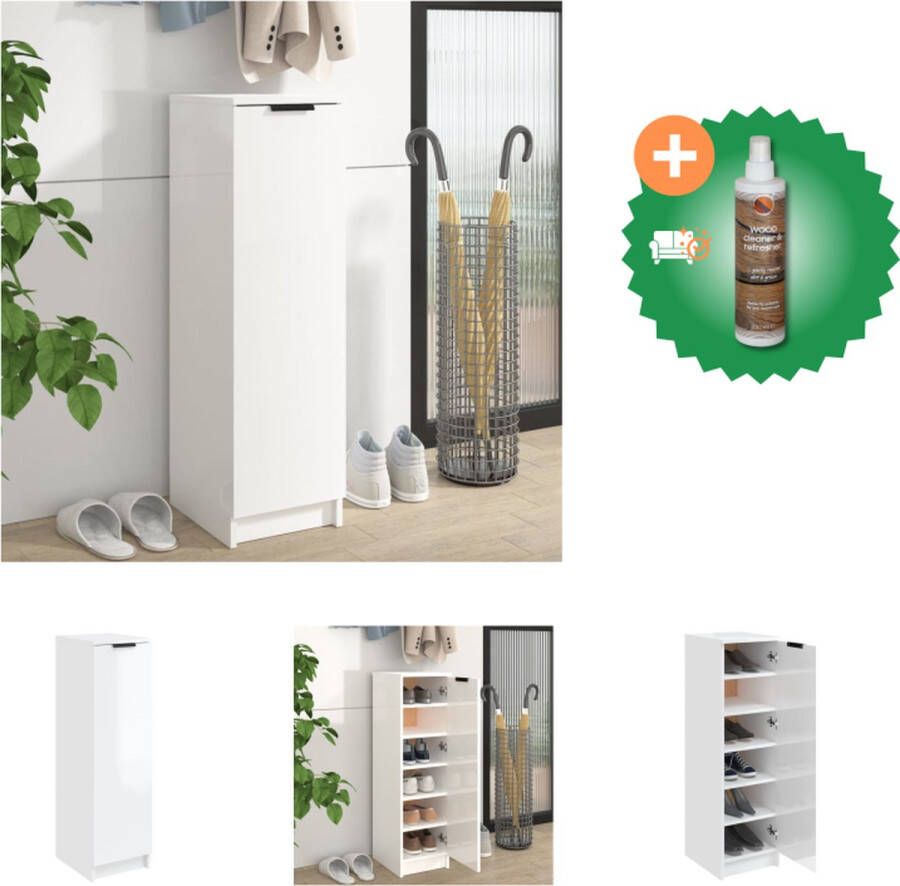 VidaXL Schoenenkast Hoogglans Wit 30 x 35 x 100 cm Stevig bewerkt hout Schoenenkast Inclusief Houtreiniger en verfrisser