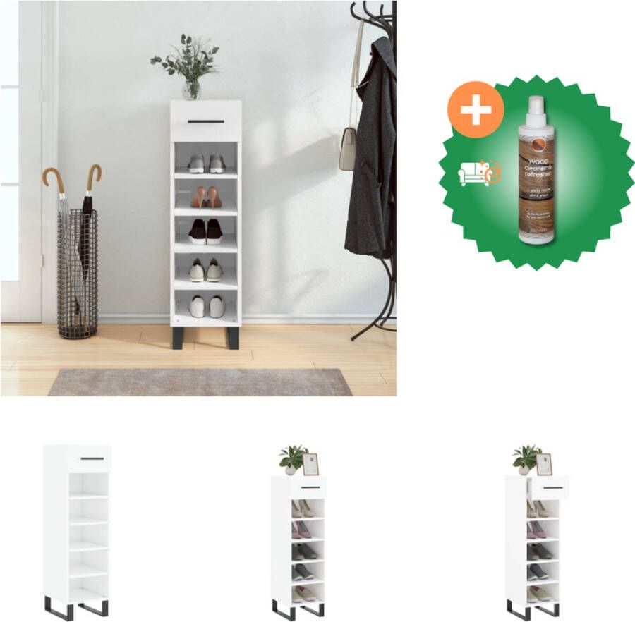 VidaXL Schoenenkast Hoogglans wit 30 x 35 x 105 cm Duurzaam hout 1 lade 5 vakken Kast Inclusief Houtreiniger en verfrisser