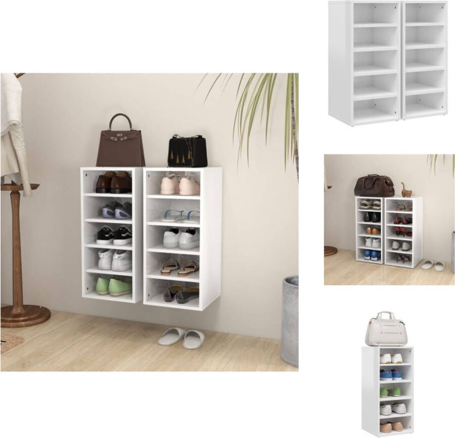 VidaXL Schoenenkast Hoogglans wit 31.5 x 35 x 70 cm 5 vakken spaanplaat Schoenenkast