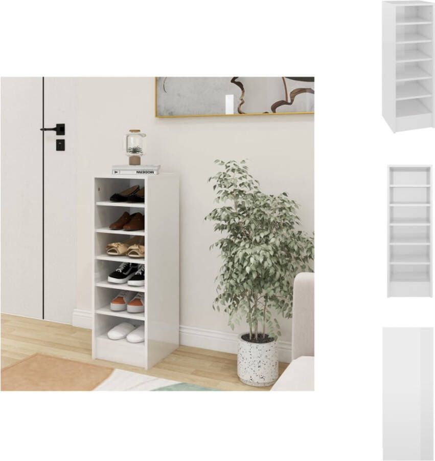 VidaXL Schoenenkast Hoogglans Wit 31.5 x 35 x 90 cm 6 vakken Schoenenkast
