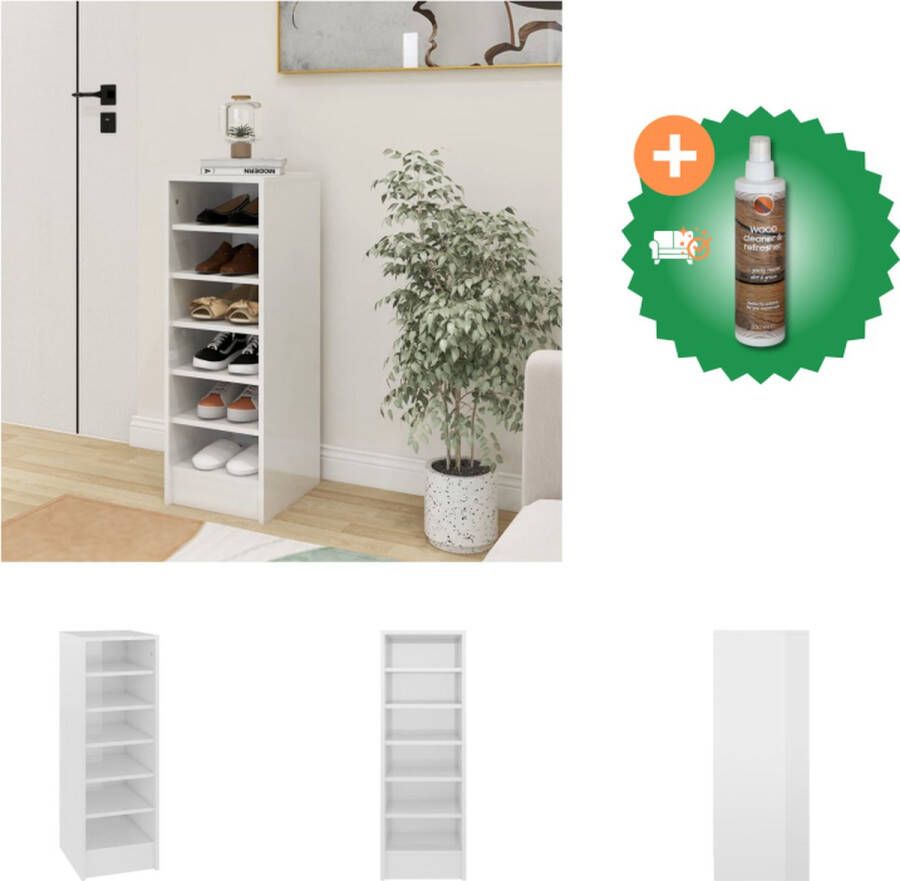 VidaXL Schoenenkast Hoogglans Wit 31.5 x 35 x 90 cm 6 vakken Schoenenkast Inclusief Houtreiniger en verfrisser