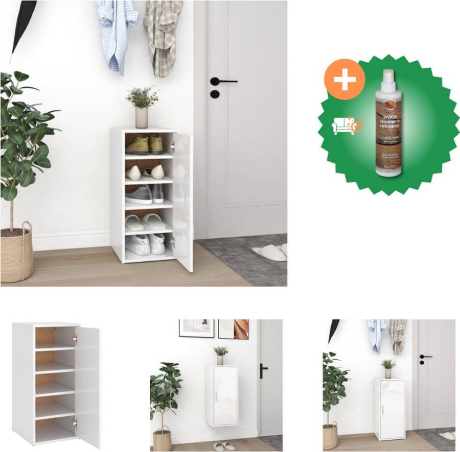 VidaXL Schoenenkast hoogglans wit 32 x 35 x 70 cm deur naar links rechts montagemateriaal Schoenenkast Inclusief Houtreiniger en verfrisser
