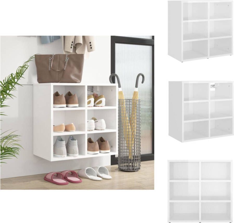 VidaXL Schoenenkast Hoogglans Wit 52.5 x 30 x 50 cm Kast
