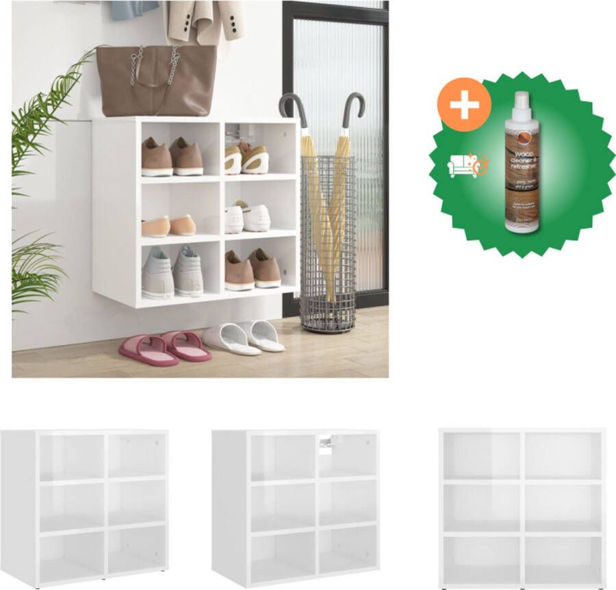 VidaXL Schoenenkast Hoogglans Wit 52.5 x 30 x 50 cm Kast Inclusief Houtreiniger en verfrisser