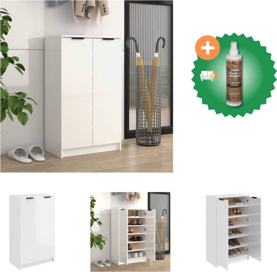 VidaXL Schoenenkast Hoogglans wit 59 x 35 x 150 cm Bewerkt hout Schoenenkast Inclusief Houtreiniger en verfrisser
