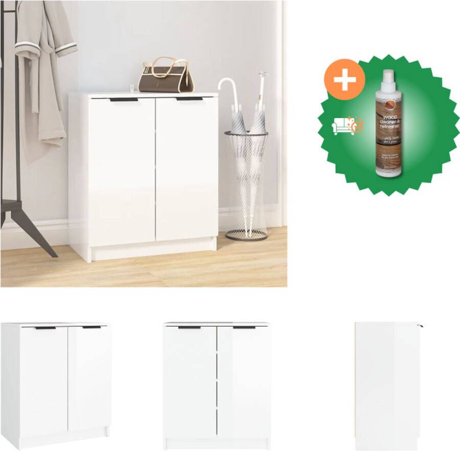 VidaXL Schoenenkast Hoogglans wit 59 x 35 x 70 cm Stabiel blad en voldoende opbergruimte Schoenenkast Inclusief Houtreiniger en verfrisser