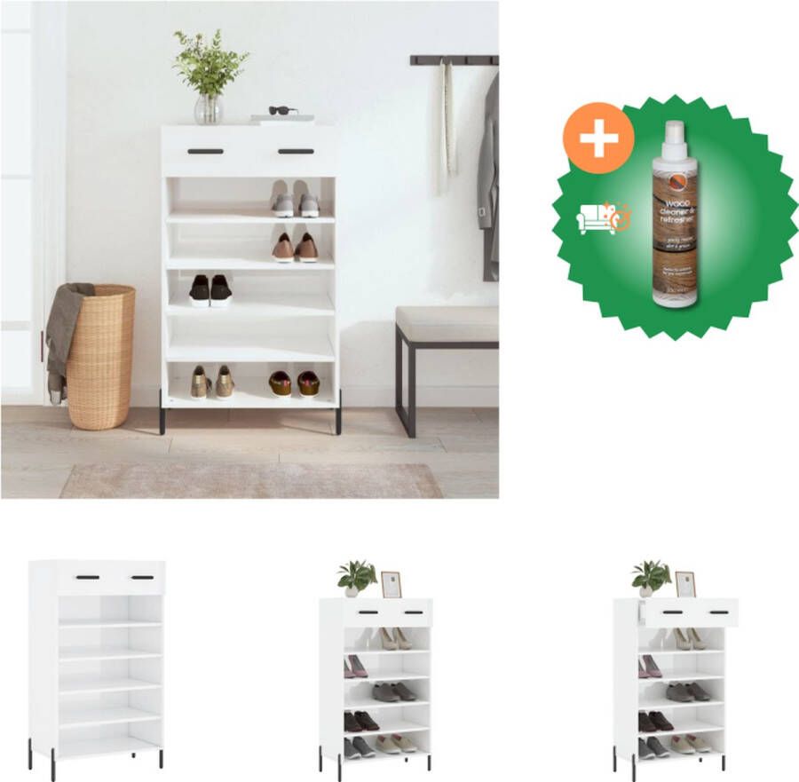 VidaXL Schoenenkast Hoogglans wit 60 x 35 x 105 cm Duurzaam hout Praktisch ontwerp Inclusief bevestigingsmateriaal Kast Inclusief Houtreiniger en verfrisser