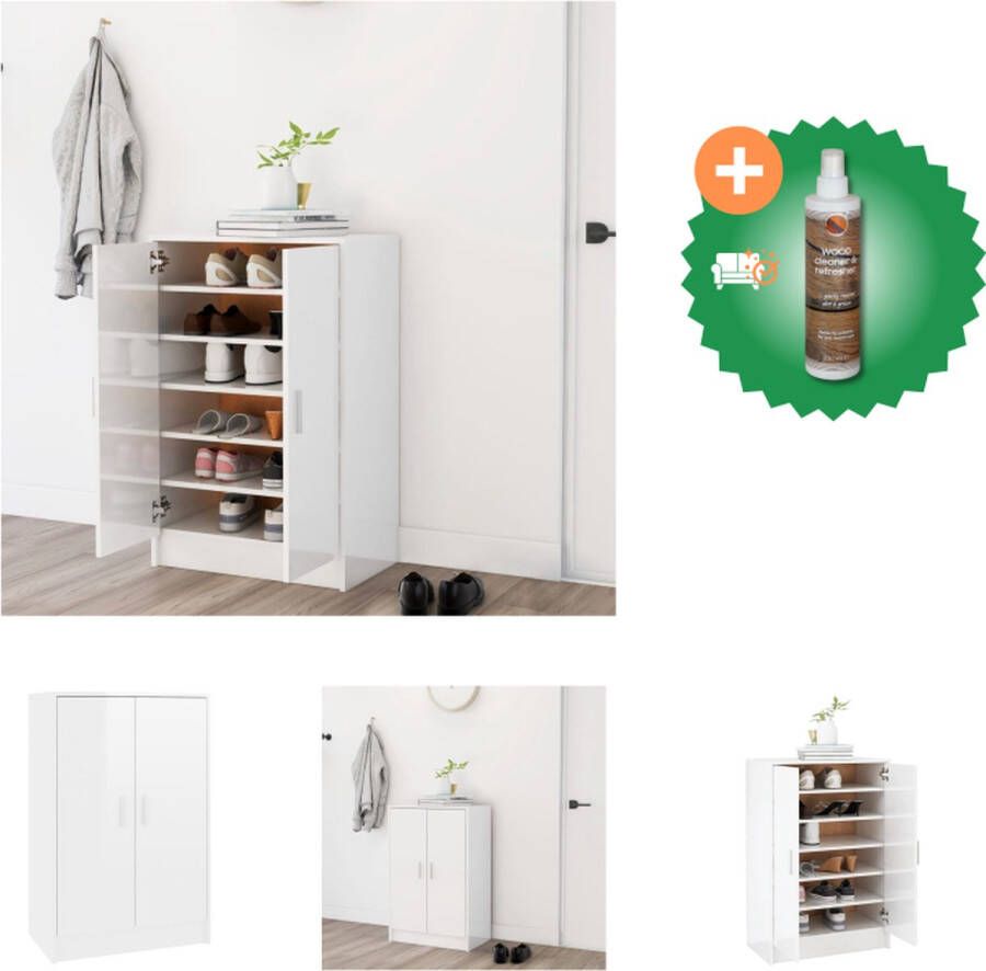 VidaXL Schoenenkast Hoogglans Wit 60 x 35 x 92 cm Gemaakt van spaanplaat Schoenenkast Inclusief Houtreiniger en verfrisser