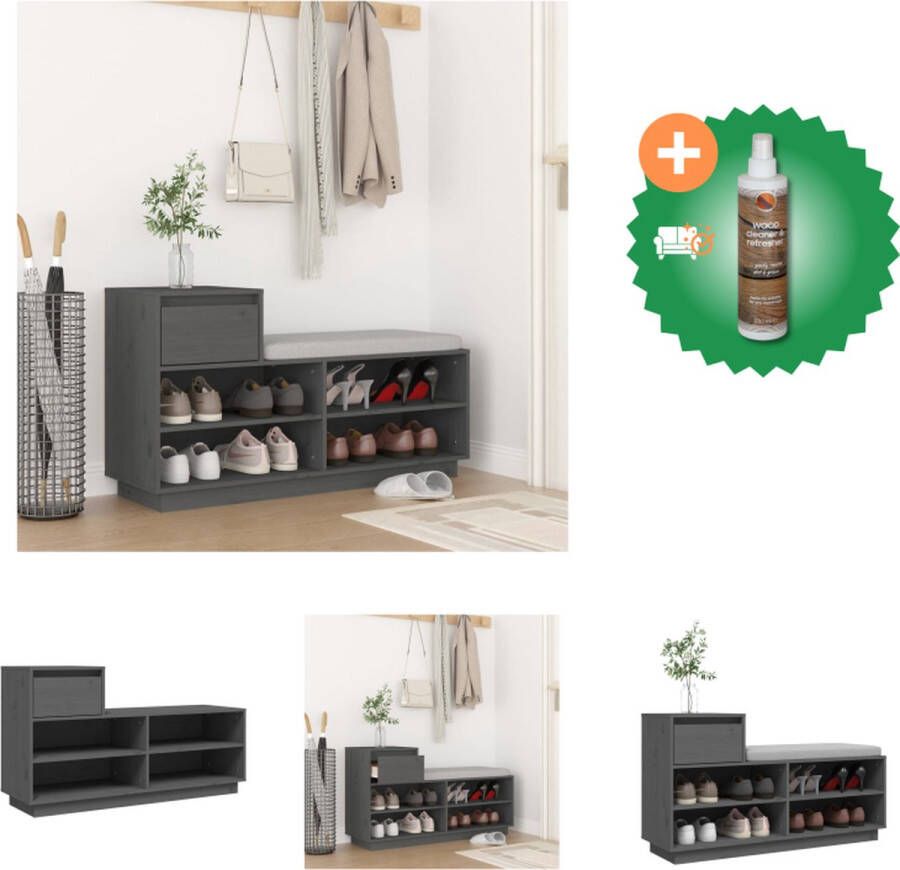 VidaXL Schoenenkast 110x34x61 cm massief grenenhout grijs Schoenenkast Inclusief Houtreiniger en verfrisser