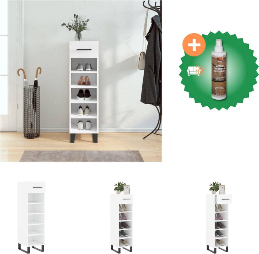 VidaXL Schoenenkast 30x35x105 cm bewerkt hout wit Kast Inclusief Houtreiniger en verfrisser